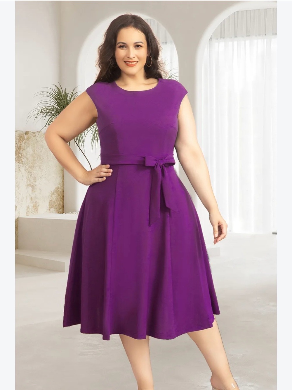 Forever 21 Purple Fit-and-Flare Dress with Waist Tie